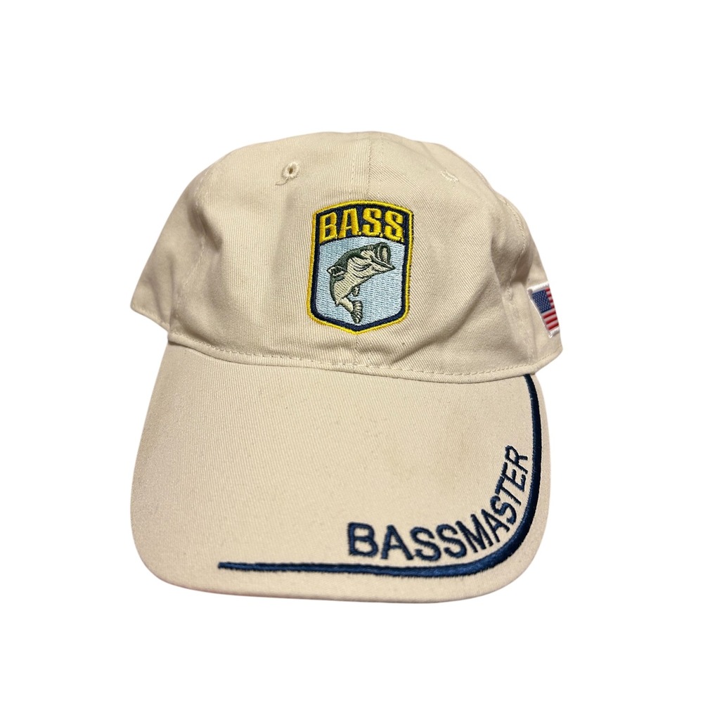 BassMasters‎ Bass vintage American Flag baseball cap hat embroidered beige fish